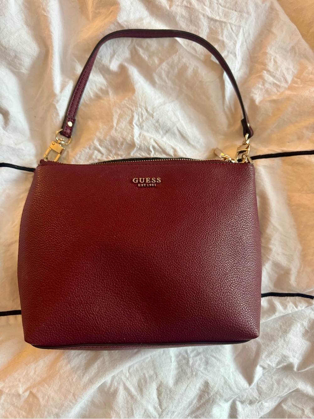 GUESS Burgundy Mini Leather Shoulder Bag